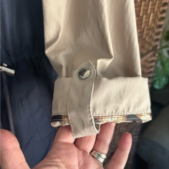 Laundry By Shelli Segal Navy & Tan Colorblock Trench Coat Leopard Lining Small - Picture 4 of 14